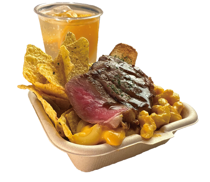 66鉄板ステーキ＆マカロニチーズ &必勝オレンジハイボール